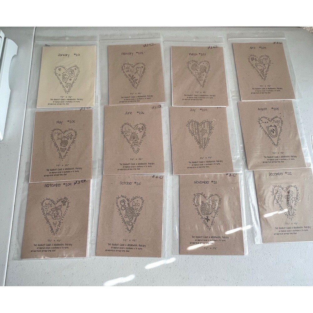 12 Embroidery Pattern January #201 thru December #212 Basket Case Needlework